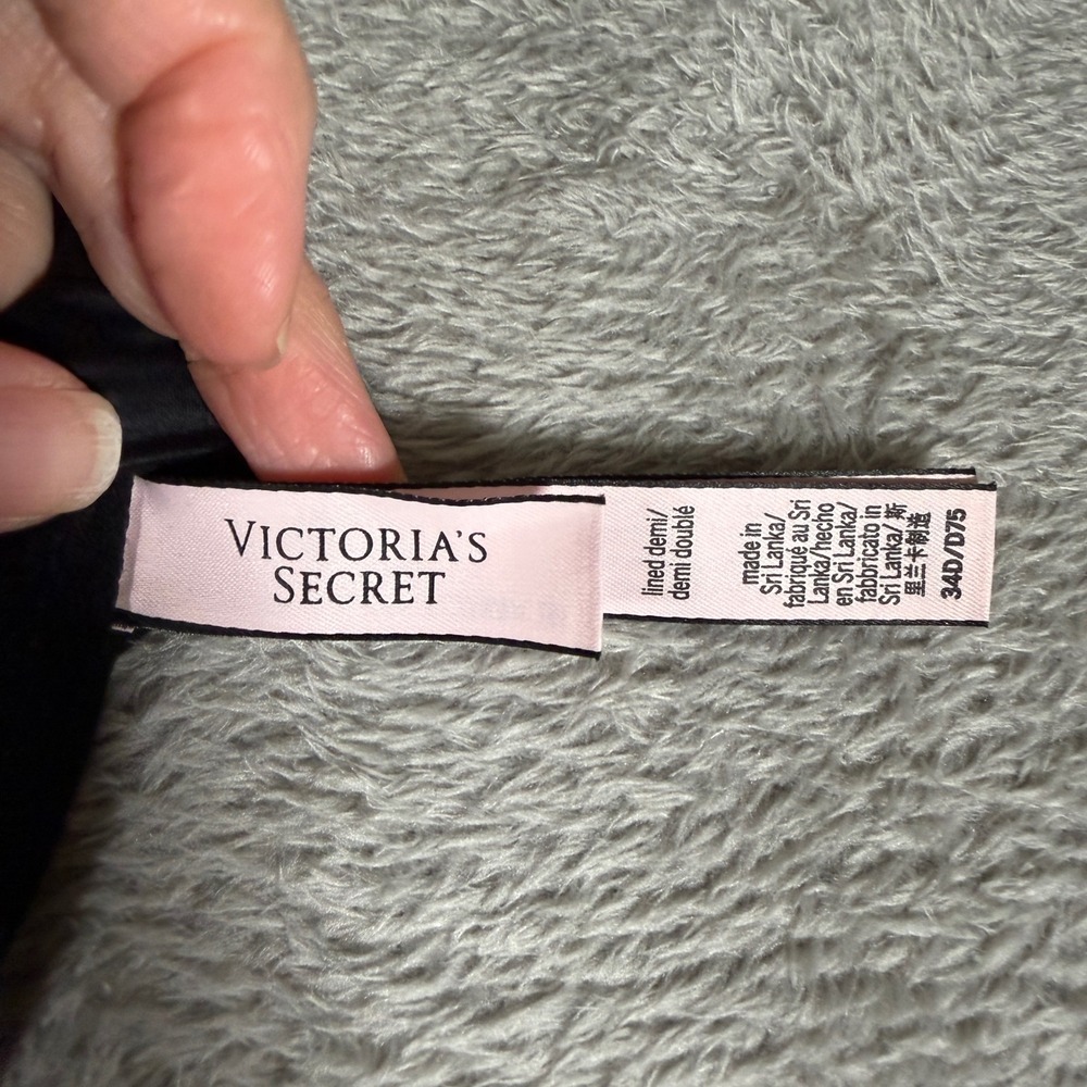 VICTORIAS SECRET 34D Black Lined Demi Double Push Up Bra Racerback Front Close - Picture 13 of 13